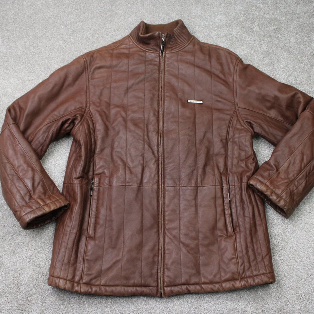 Al Wissam  Leather Jacket Men's 50 Brown Full‎ Zip Fully Lined Zip Pockets Coat